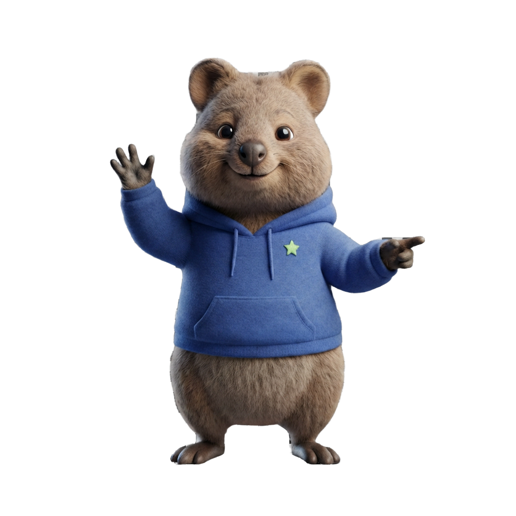 Qubi, the Qz study companion, waving